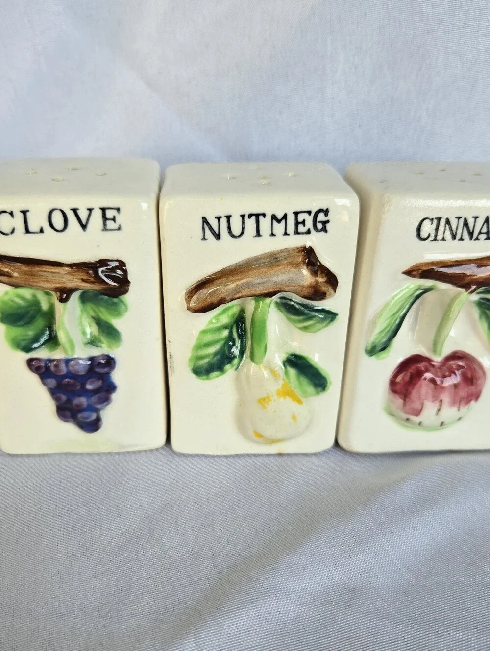 Vintage Ceramic Spice Shakers Set of 3 Clove Nutmeg Cinnamon Japan